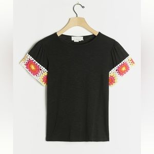 Anthropology Jada Crochet-Sleeved Tee